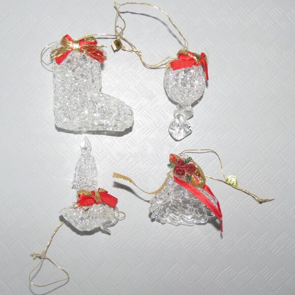 Lot of 4 Vintage Clear Spun Glass CrystalHanging Christmas Holiday Ornaments - Picture 11 of 15